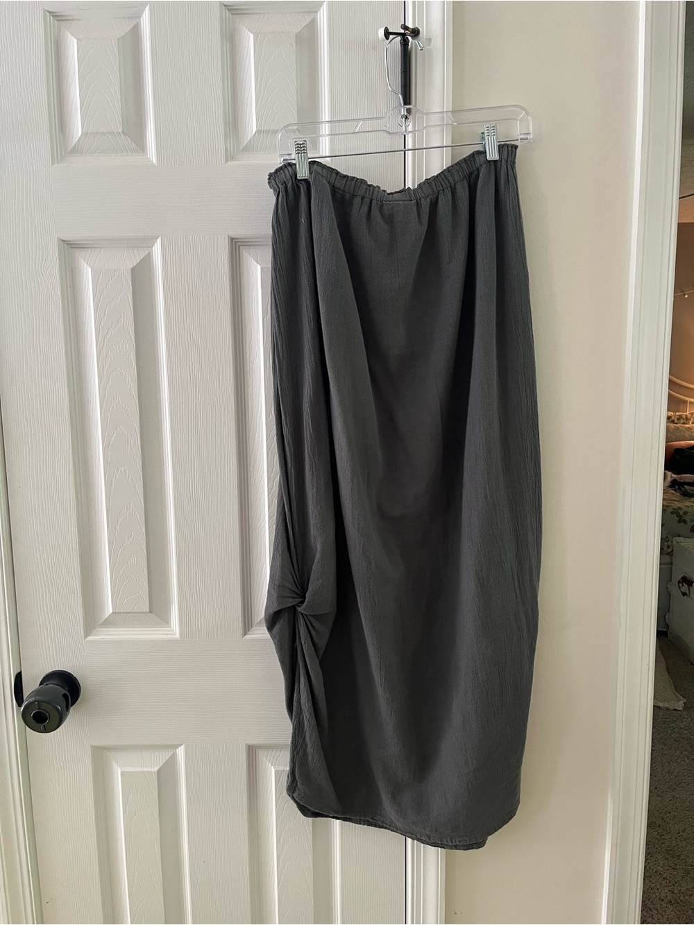 Oh My Gauze! Charcoal Gray Midi Skirt with Side Knot Detail